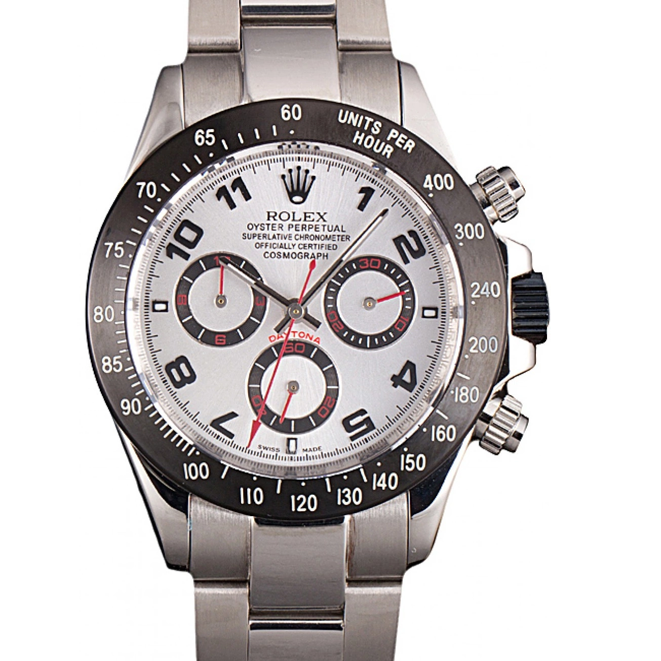 MiroTime 0729 Rolex Daytona Stainless Steel Black Enameled Silver Dial